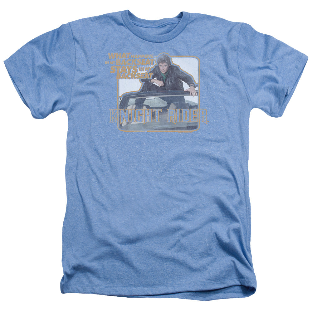 AN OFFCIALLY LICENSED KNIGHT RIDER BACK SEAT MEN'S HEATHER T-SHIRT LIGHT BLUE