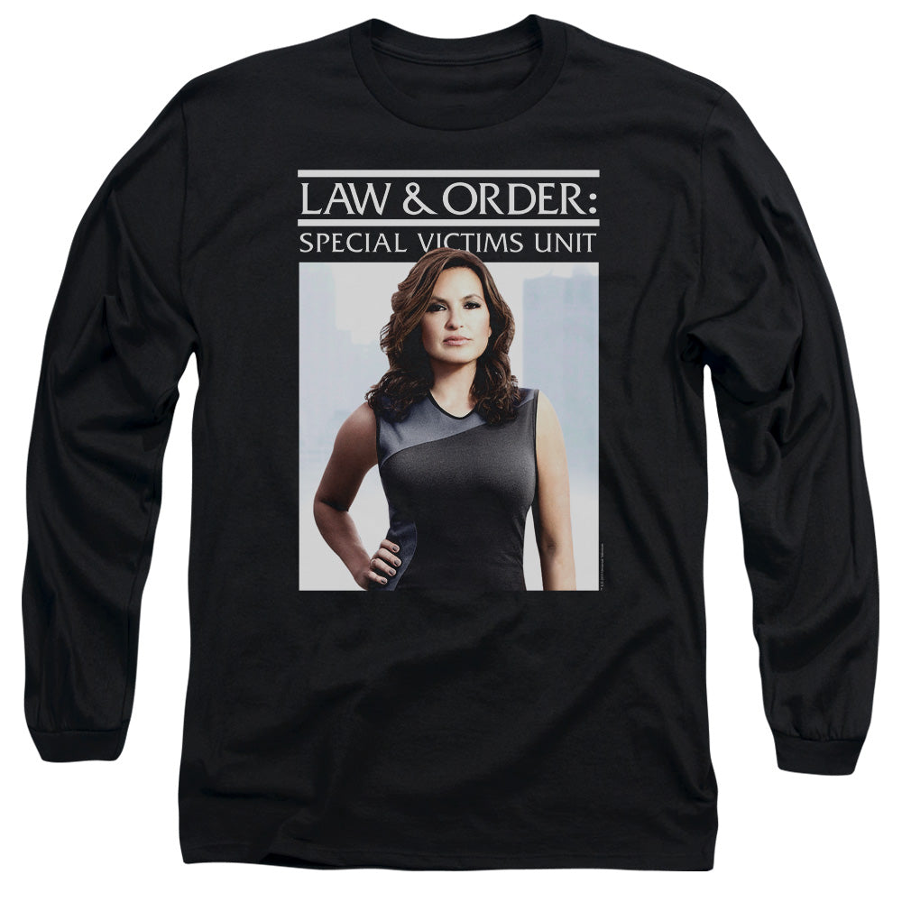 AN OFFCIALLY LICENSED LAW AND ORDER SVU BEHIND CLOSED DOORS MEN'S LONG SLEEVE T-SHIRT BLACK