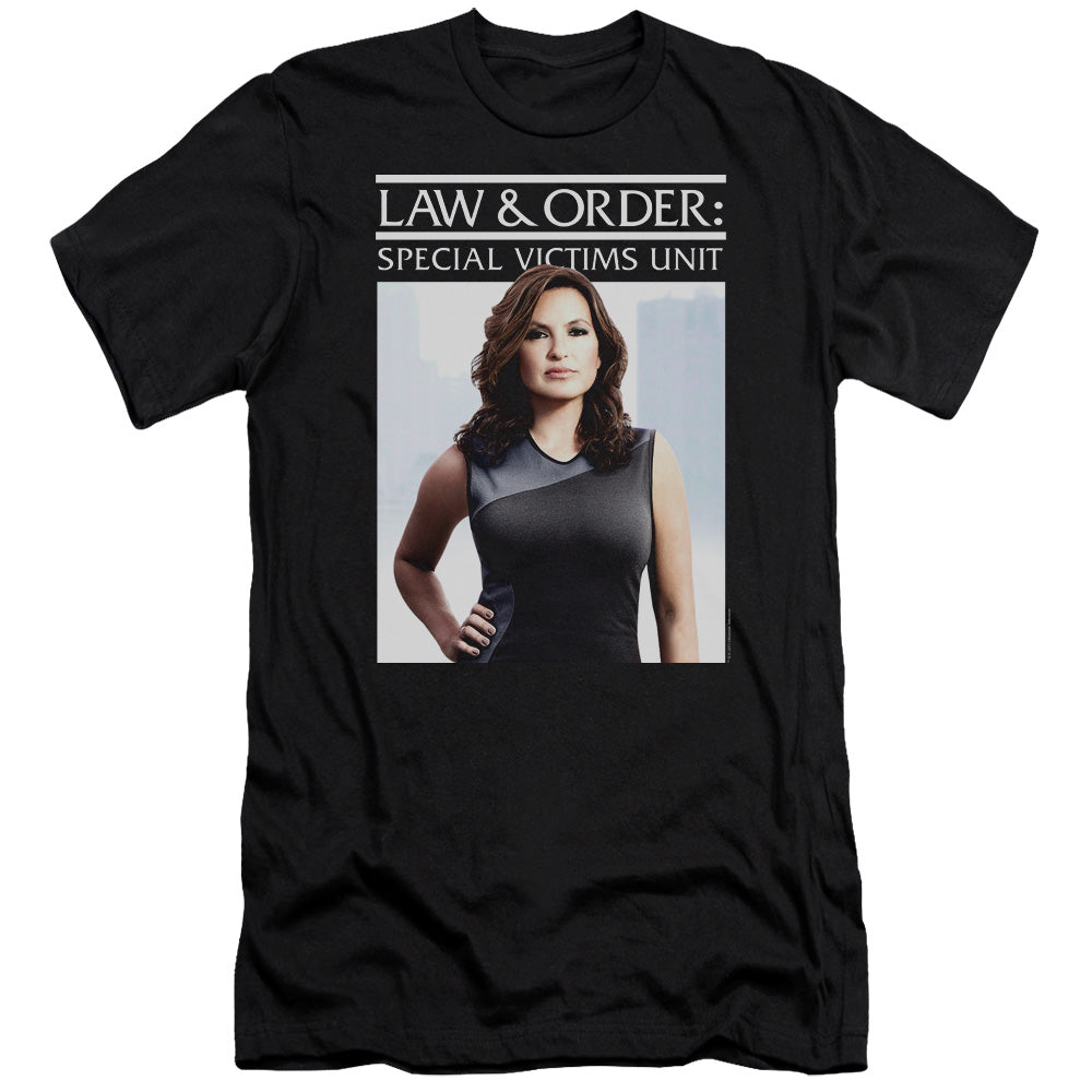 AN OFFCIALLY LICENSED LAW AND ORDER SVU BEHIND CLOSED DOORS MEN'S PREMIUM SLIM FIT T-SHIRT BLACK
