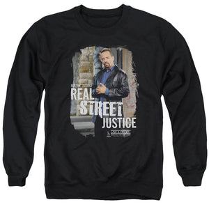AN OFFCIALLY LICENSED LAW AND ORDER SVU STREET JUSTICE ADULT UNISEX CREWNECK SWEATSHIRT BLACK
