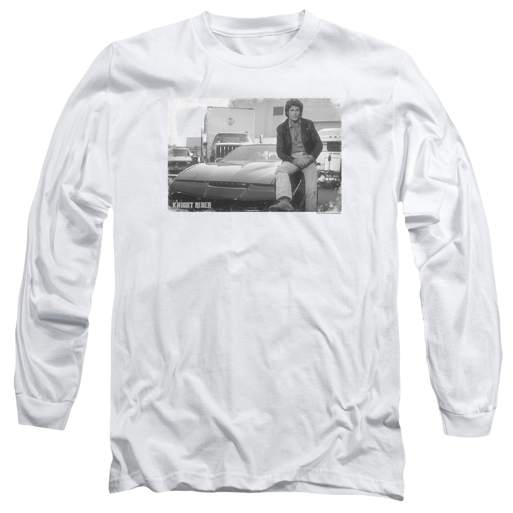 AN OFFCIALLY LICENSED KNIGHT RIDER BLACK KNIGHT MEN'S LONG SLEEVE T-SHIRT WHITE