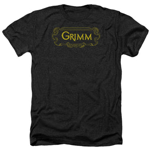 AN OFFCIALLY LICENSED GRIMM PLAQUE LOGO MEN'S HEATHER T-SHIRT CHARCOAL