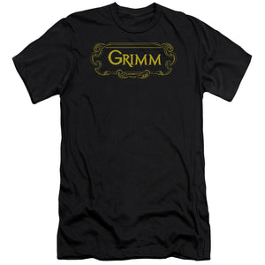 AN OFFCIALLY LICENSED GRIMM PLAQUE LOGO MEN'S PREMIUM SLIM FIT T-SHIRT BLACK