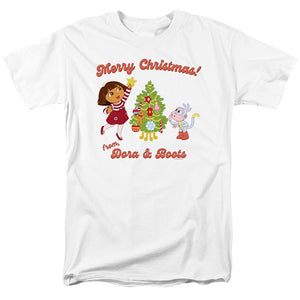 AN OFFCIALLY LICENSED DORA THE EXPLORER HAPPY HOLIDAYS FROM DORA AND BOOTS MEN'S REGULAR FIT T-SHIRT WHITE