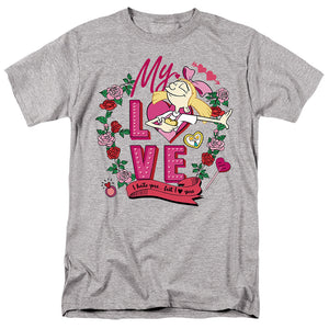 AN OFFCIALLY LICENSED HEY ARNOLD VALENTINE'S DAY HELGA, I HATE YOU, BUT LOVE YOU MEN'S REGULAR FIT T-SHIRT ATHLETIC HEATHER