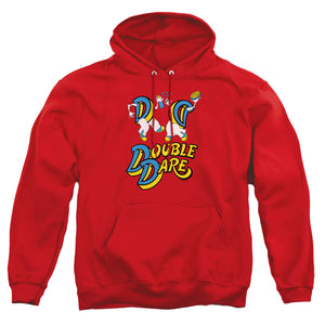 AN OFFCIALLY LICENSED DOUBLE DARE VINTAGE DOUBLE DARE LOGO ADULT UNISEX PULLOVER HOODIE RED