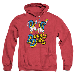 AN OFFCIALLY LICENSED DOUBLE DARE VINTAGE DOUBLE DARE LOGO ADULT UNISEX HEATHER PULLOVER HOODIE RED