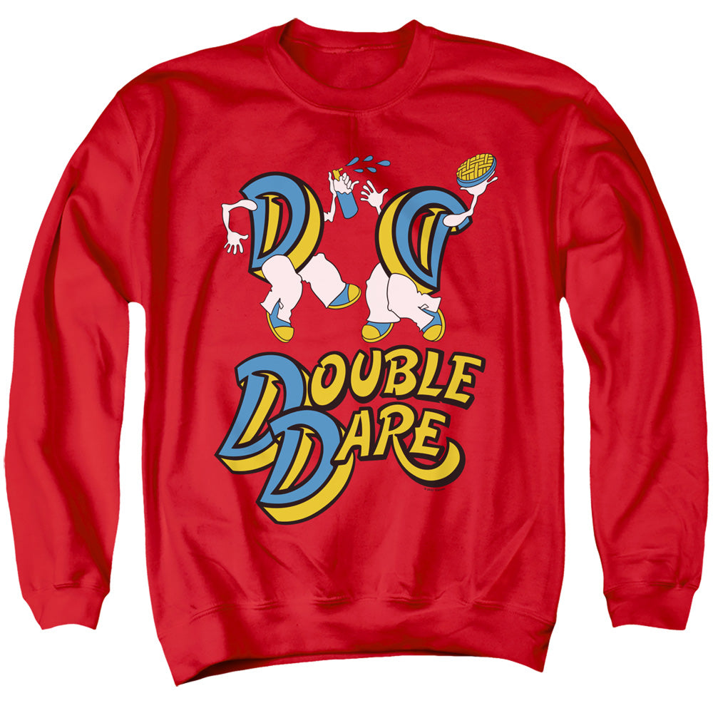 AN OFFCIALLY LICENSED DOUBLE DARE VINTAGE DOUBLE DARE LOGO ADULT UNISEX CREWNECK SWEATSHIRT RED
