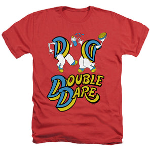 AN OFFCIALLY LICENSED DOUBLE DARE VINTAGE DOUBLE DARE LOGO MEN'S HEATHER T-SHIRT RED