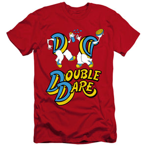 AN OFFCIALLY LICENSED DOUBLE DARE VINTAGE DOUBLE DARE LOGO MEN'S PREMIUM SLIM FIT T-SHIRT RED