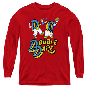 AN OFFCIALLY LICENSED DOUBLE DARE VINTAGE DOUBLE DARE LOGO YOUTH LONG SLEEVE T-SHIRT RED