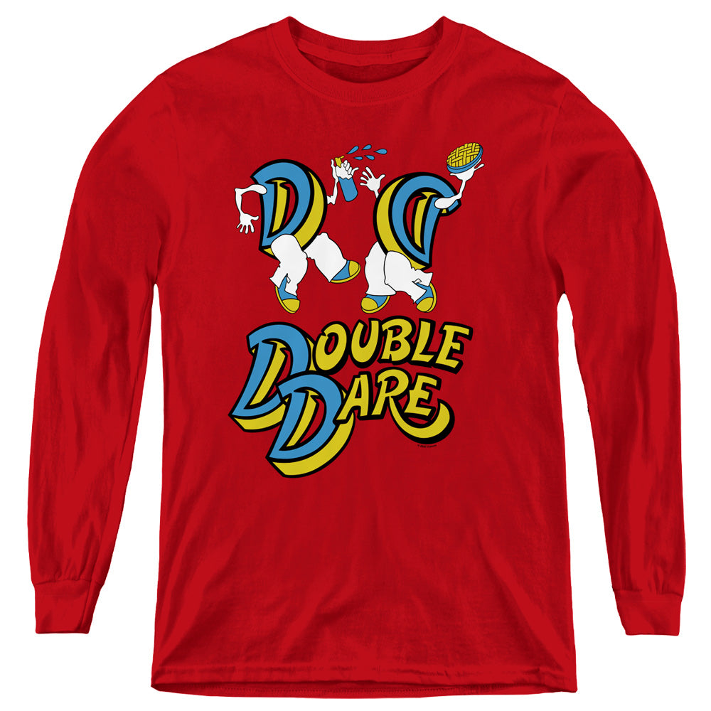 AN OFFCIALLY LICENSED DOUBLE DARE VINTAGE DOUBLE DARE LOGO YOUTH LONG SLEEVE T-SHIRT RED