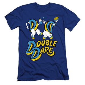AN OFFCIALLY LICENSED DOUBLE DARE VINTAGE DOUBLE DARE LOGO MEN'S PREMIUM SLIM FIT T-SHIRT ROYAL