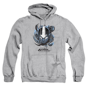 AN OFFCIALLY LICENSED AVATAR THE LAST AIRBENDER AIRBENDER BLUE AND BLACK KANJI ADULT UNISEX PULLOVER HOODIE ATHLETIC HEATHER
