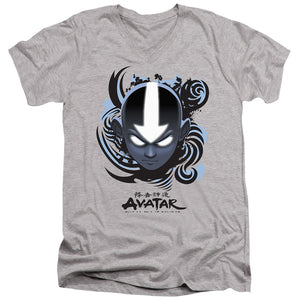 AN OFFCIALLY LICENSED AVATAR THE LAST AIRBENDER AIRBENDER BLUE AND BLACK KANJI MEN'S V-NECK T-SHIRT ATHLETIC HEATHER