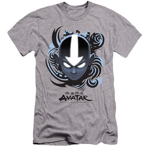 AN OFFCIALLY LICENSED AVATAR THE LAST AIRBENDER AIRBENDER BLUE AND BLACK KANJI MEN'S PREMIUM SLIM FIT T-SHIRT ATHLETIC HEATHER