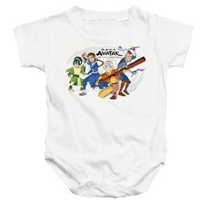 AN OFFCIALLY LICENSED AVATAR THE LAST AIRBENDER AVATARS GROUP BABY BODYSUIT WHITE