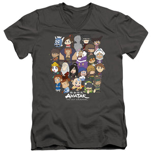 AN OFFCIALLY LICENSED AVATAR THE LAST AIRBENDER CHIBI GROUP MEN'S V-NECK T-SHIRT CHARCOAL