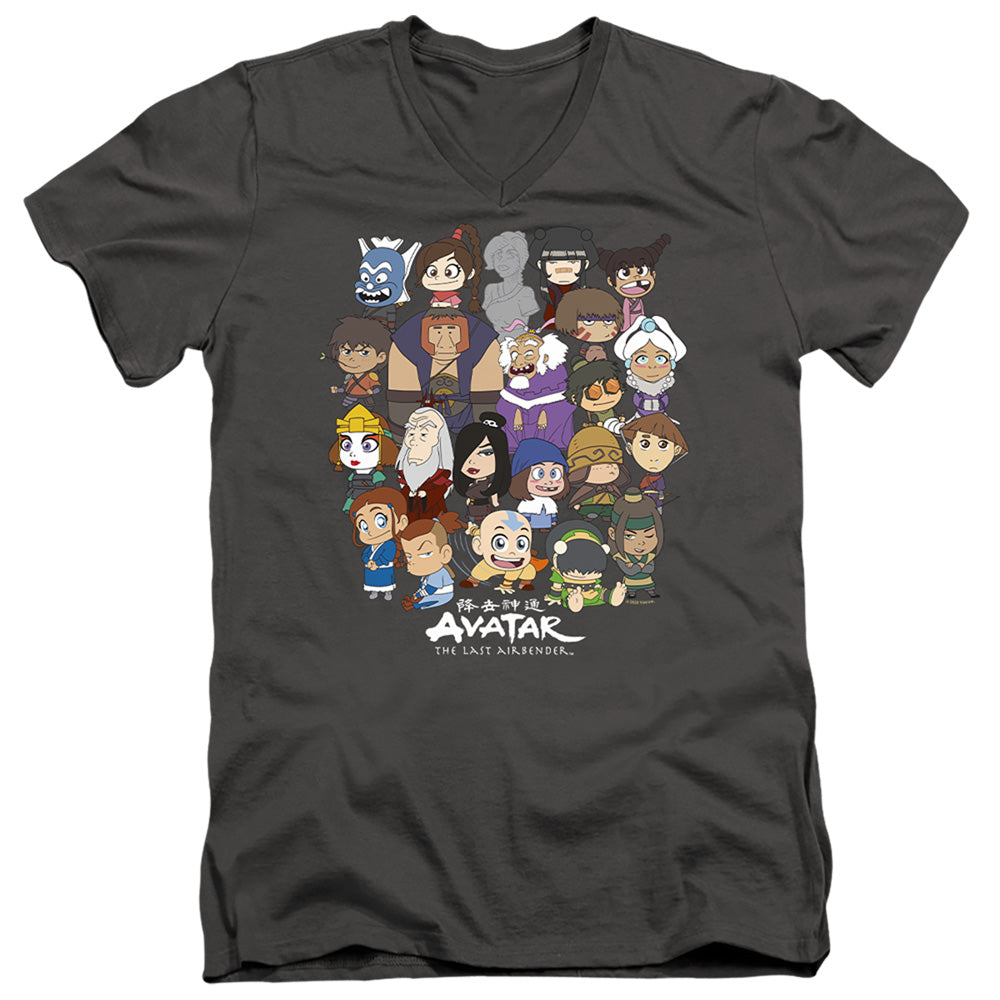AN OFFCIALLY LICENSED AVATAR THE LAST AIRBENDER CHIBI GROUP MEN'S V-NECK T-SHIRT CHARCOAL