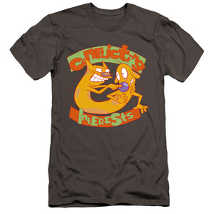 AN OFFCIALLY LICENSED CATDOG CONFLICTING INTERESTS MEN'S PREMIUM SLIM FIT T-SHIRT CHARCOAL