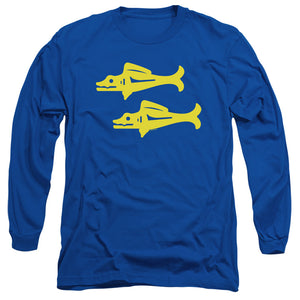 AN OFFCIALLY LICENSED LEGENDS OF THE HIDDEN TEMPLE BLUE BARRACUDAS MEN'S LONG SLEEVE T-SHIRT ROYAL