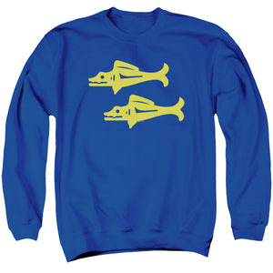 AN OFFCIALLY LICENSED LEGENDS OF THE HIDDEN TEMPLE BLUE BARRACUDAS ADULT UNISEX CREWNECK SWEATSHIRT ROYAL