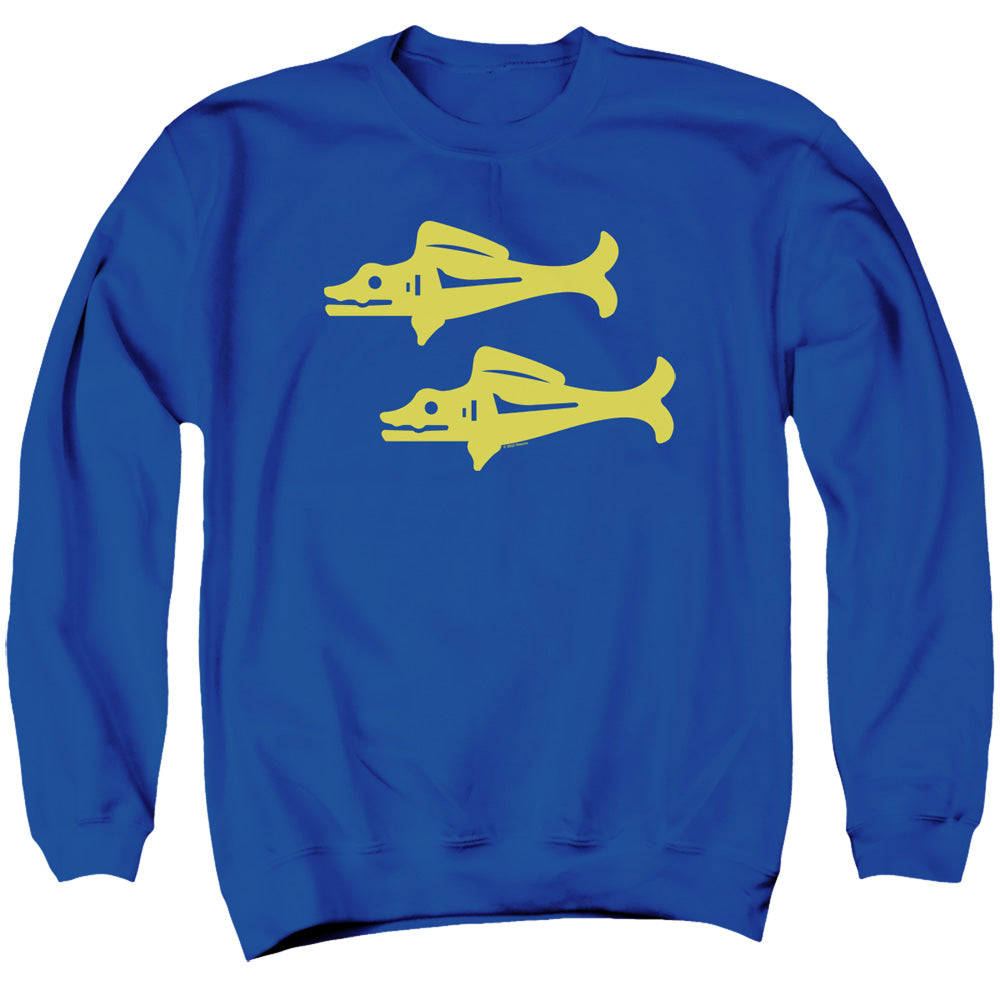 AN OFFCIALLY LICENSED LEGENDS OF THE HIDDEN TEMPLE BLUE BARRACUDAS ADULT UNISEX CREWNECK SWEATSHIRT ROYAL