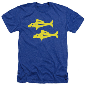 AN OFFCIALLY LICENSED LEGENDS OF THE HIDDEN TEMPLE BLUE BARRACUDAS MEN'S HEATHER T-SHIRT ROYAL