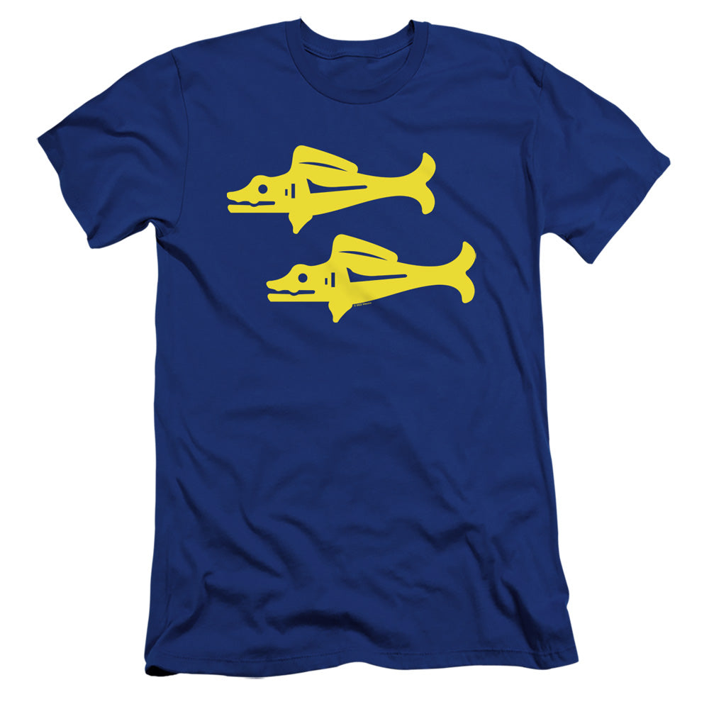 AN OFFCIALLY LICENSED LEGENDS OF THE HIDDEN TEMPLE BLUE BARRACUDAS MEN'S PREMIUM SLIM FIT T-SHIRT ROYAL