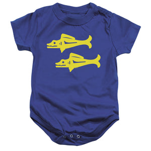 AN OFFCIALLY LICENSED LEGENDS OF THE HIDDEN TEMPLE BLUE BARRACUDAS BABY BODYSUIT ROYAL