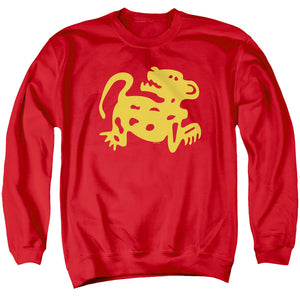 AN OFFCIALLY LICENSED LEGENDS OF THE HIDDEN TEMPLE RED JAGUARS ADULT UNISEX CREWNECK SWEATSHIRT RED