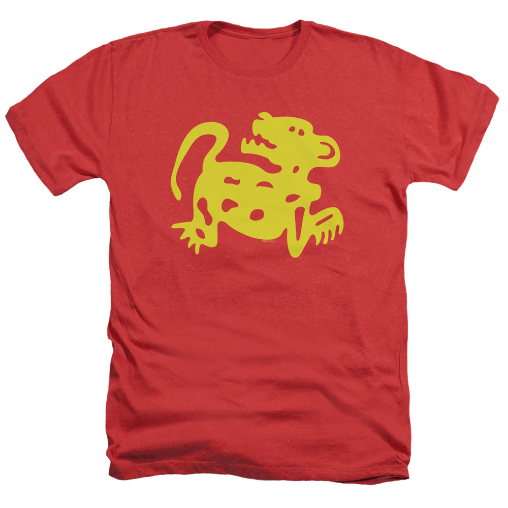AN OFFCIALLY LICENSED LEGENDS OF THE HIDDEN TEMPLE RED JAGUARS MEN'S HEATHER T-SHIRT RED
