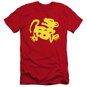 AN OFFCIALLY LICENSED LEGENDS OF THE HIDDEN TEMPLE RED JAGUARS MEN'S PREMIUM SLIM FIT T-SHIRT RED