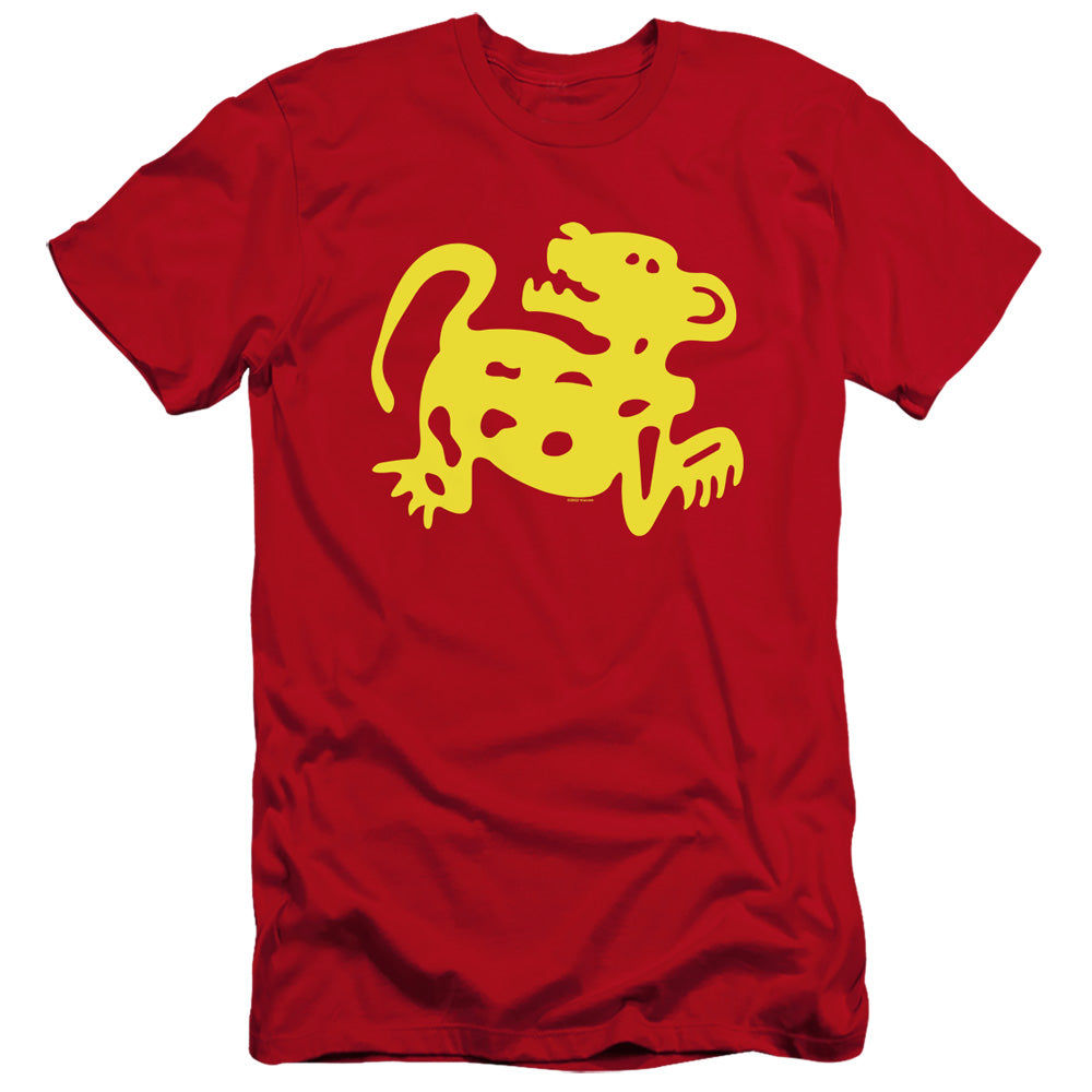 AN OFFCIALLY LICENSED LEGENDS OF THE HIDDEN TEMPLE RED JAGUARS MEN'S PREMIUM SLIM FIT T-SHIRT RED