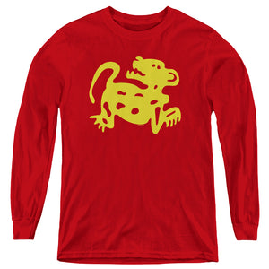AN OFFCIALLY LICENSED LEGENDS OF THE HIDDEN TEMPLE RED JAGUARS YOUTH LONG SLEEVE T-SHIRT RED