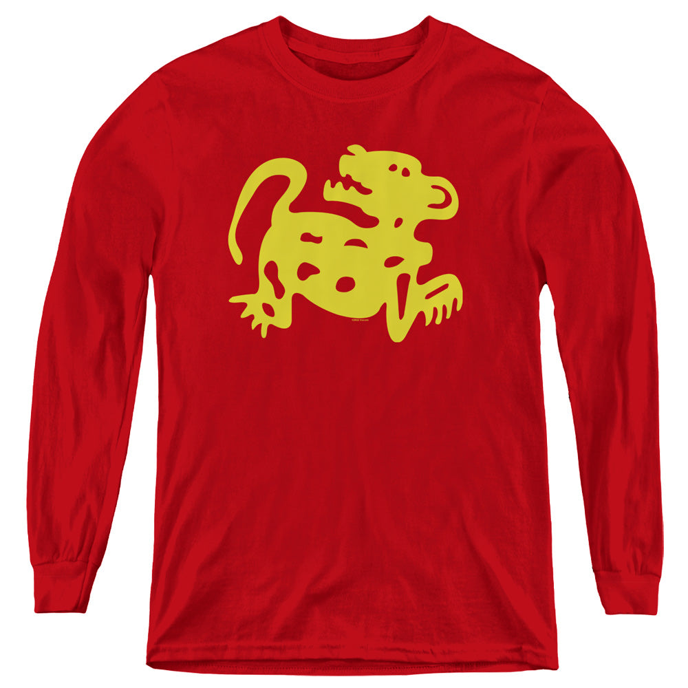 AN OFFCIALLY LICENSED LEGENDS OF THE HIDDEN TEMPLE RED JAGUARS YOUTH LONG SLEEVE T-SHIRT RED