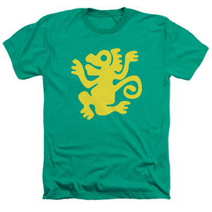 AN OFFCIALLY LICENSED LEGENDS OF THE HIDDEN TEMPLE GREEN MONKEYS MEN'S HEATHER T-SHIRT KELLY GREEN