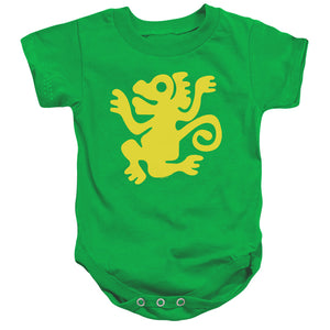 AN OFFCIALLY LICENSED LEGENDS OF THE HIDDEN TEMPLE GREEN MONKEYS BABY BODYSUIT KELLY GREEN