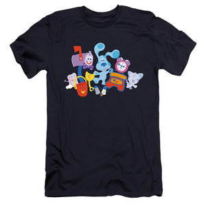 AN OFFCIALLY LICENSED BLUES CLUES CHARACTERS MEN'S PREMIUM SLIM FIT T-SHIRT NAVY