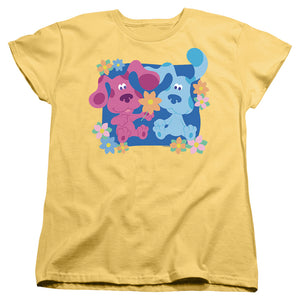 AN OFFCIALLY LICENSED BLUE’S CLUES (CLASSIC) MAGENTA AND FLOWERS WOMEN'S REGULAR FIT T-SHIRT BANANA