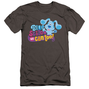 AN OFFCIALLY LICENSED BLUES CLUES & YOU WE CAN TOO! MEN'S PREMIUM SLIM FIT T-SHIRT CHARCOAL