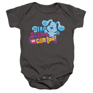 AN OFFCIALLY LICENSED BLUES CLUES & YOU WE CAN TOO! BABY BODYSUIT CHARCOAL