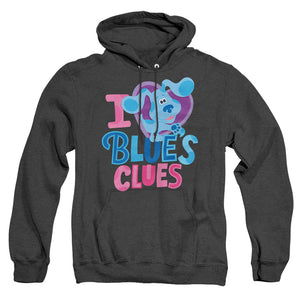 AN OFFCIALLY LICENSED BLUES CLUES & YOU I HEART BLUE ADULT UNISEX HEATHER PULLOVER HOODIE BLACK