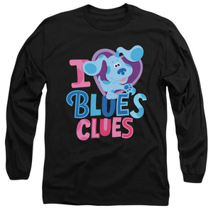 AN OFFCIALLY LICENSED BLUES CLUES & YOU I HEART BLUE MEN'S LONG SLEEVE T-SHIRT BLACK
