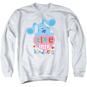 AN OFFCIALLY LICENSED BLUES CLUES & YOU CLUE INTO KINDNESS ADULT UNISEX CREWNECK SWEATSHIRT WHITE