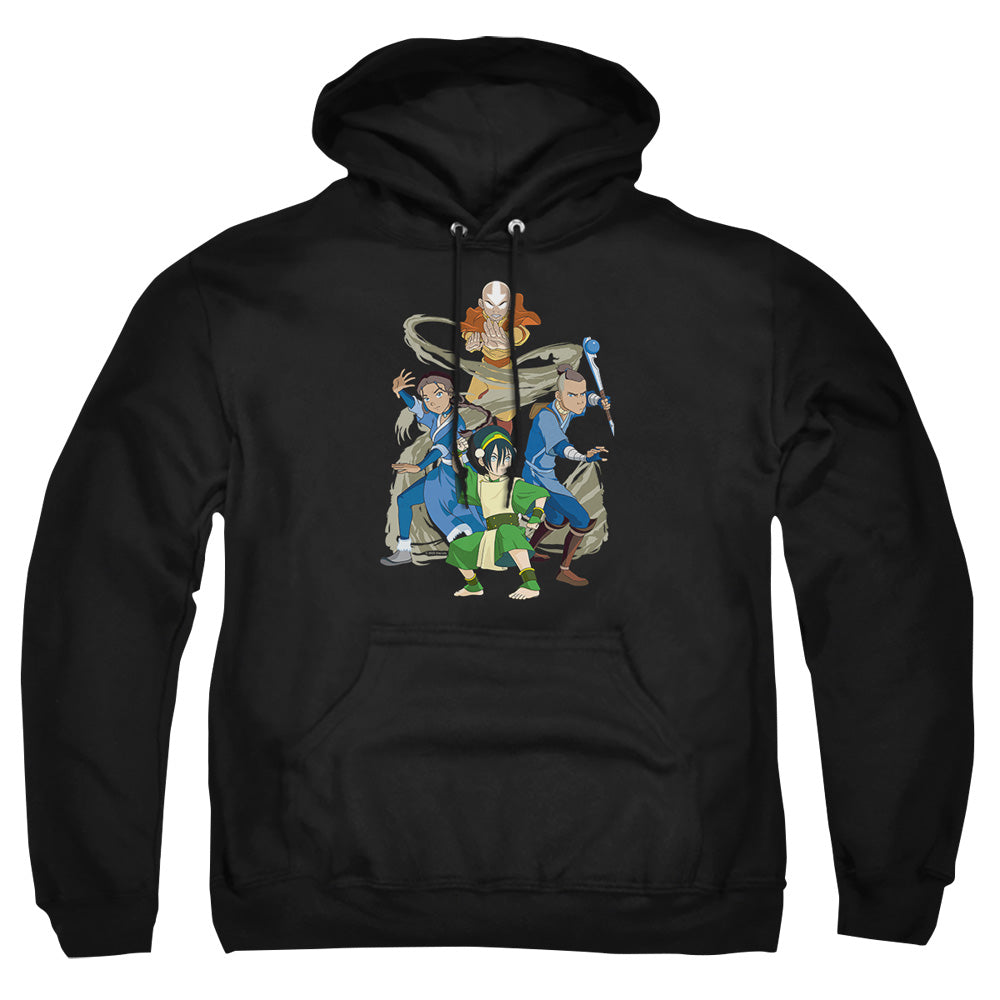 AN OFFCIALLY LICENSED AVATAR THE LAST AIRBENDER TEAM AVATAR ELEMENTS ADULT UNISEX PULLOVER HOODIE BLACK