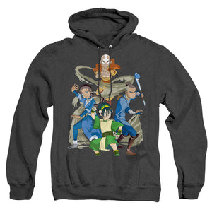 AN OFFCIALLY LICENSED AVATAR THE LAST AIRBENDER TEAM AVATAR ELEMENTS ADULT UNISEX HEATHER PULLOVER HOODIE BLACK