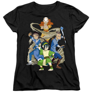AN OFFCIALLY LICENSED AVATAR THE LAST AIRBENDER TEAM AVATAR ELEMENTS WOMEN'S REGULAR FIT T-SHIRT BLACK