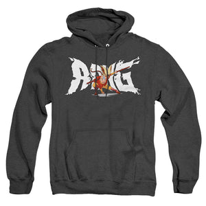 AN OFFCIALLY LICENSED AVATAR THE LAST AIRBENDER AANG AND MOMO ADULT UNISEX HEATHER PULLOVER HOODIE BLACK