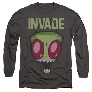 AN OFFCIALLY LICENSED INVADER ZIM INVADE MEN'S LONG SLEEVE T-SHIRT CHARCOAL